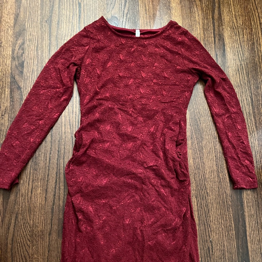 PinkBlush Lace Maroon Knee Length Long Sleeve Dress Maternity Large